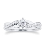Goldsmiths 9 Carat White Gold 0.18 Carat Diamond Crossover Engagement Ring - Ring Size K