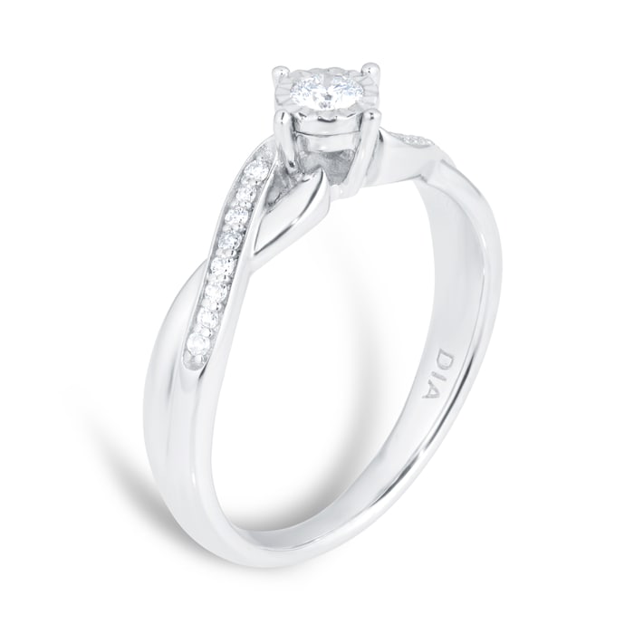 Goldsmiths 9 Carat White Gold 0.18 Carat Diamond Crossover Engagement Ring - Ring Size N