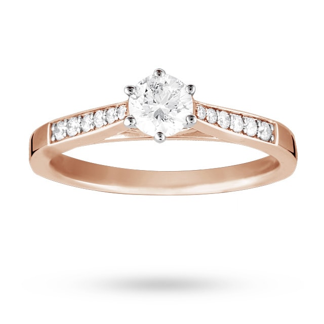 Goldsmiths Brilliant Cut 0.33 Total Carat Weight Solitaire And Diamond Set Shoulders Ring Set In 18 Carat Rose Gold