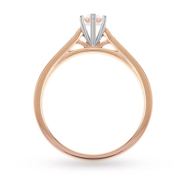 Goldsmiths Brilliant Cut 0.33 Total Carat Weight Solitaire And Diamond Set Shoulders Ring Set In 18 Carat Rose Gold