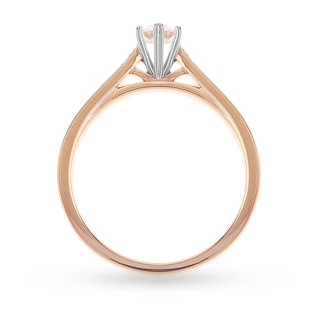 Goldsmiths Brilliant Cut 0.33 Total Carat Weight Solitaire And Diamond Set Shoulders Ring Set In 18 Carat Rose Gold