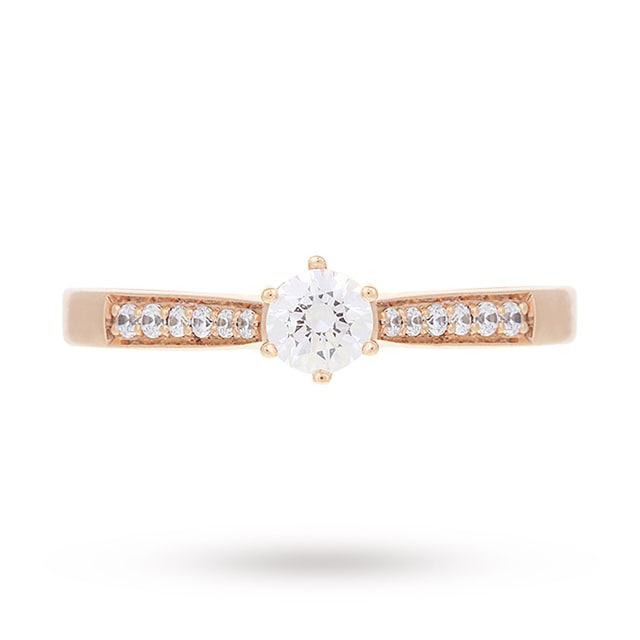 Goldsmiths Brilliant Cut 0.33 Total Carat Weight Solitaire And Diamond Set Shoulders Ring Set In 18 Carat Rose Gold