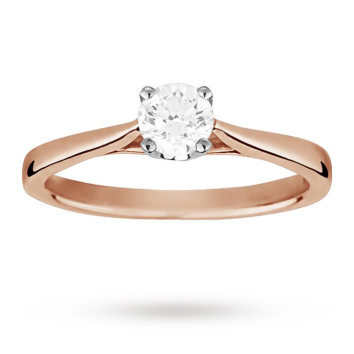 Goldsmiths Solitaire Brilliant Cut 0.40 Carat Diamond Ring Set In 18 Carat Rose Gold