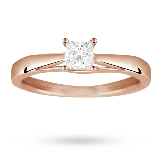 Goldsmiths Princess Cut 0.40 Carat Solitaire Diamond Ring In 18 Carat Rose Gold