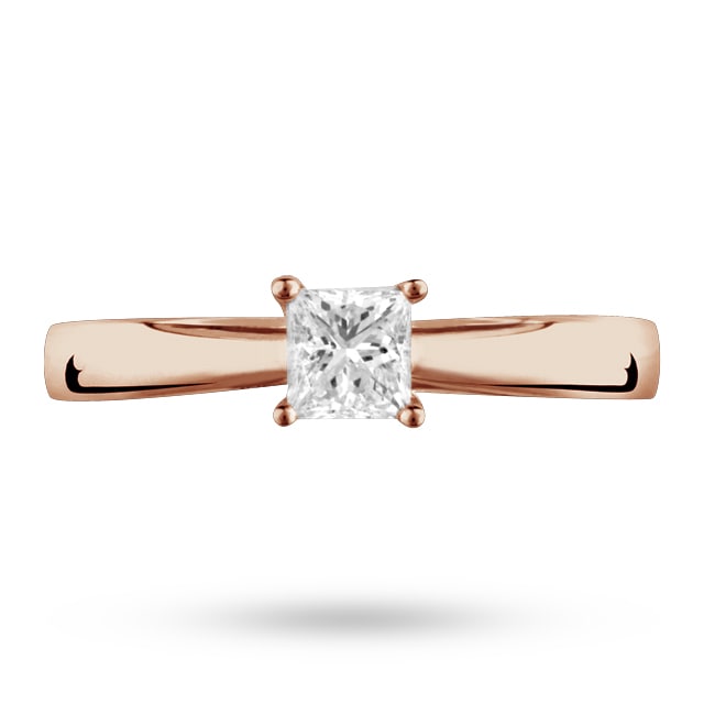 Goldsmiths Princess Cut 0.40 Carat Solitaire Diamond Ring In 18 Carat Rose Gold