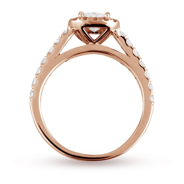 Goldsmiths Princess Cut 1.00 Total Carat Weight Diamond Halo Ring With Diamond Set Shoulders In 18 Carat Rose Gold