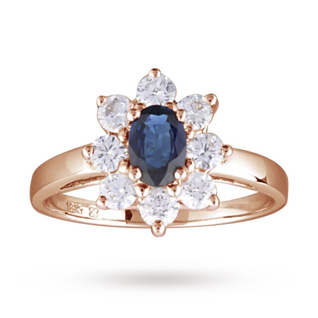 Goldsmiths Sapphire And Diamond Cluster Ring In 18 Carat Rose Gold