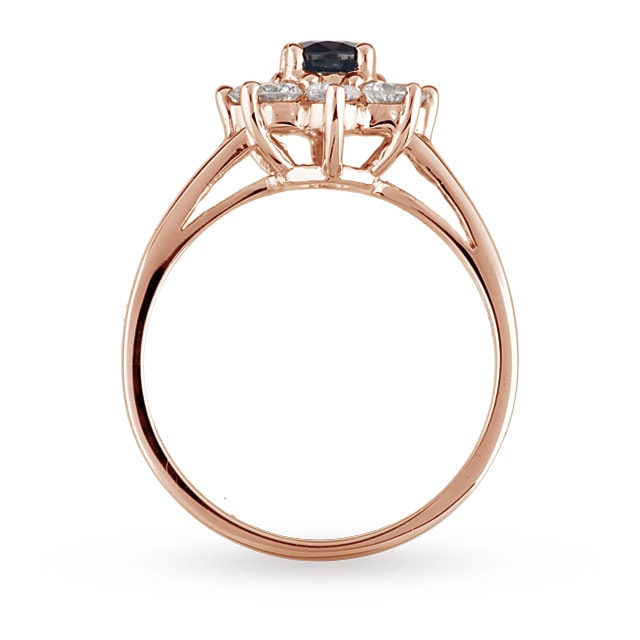 Goldsmiths Sapphire And Diamond Cluster Ring In 18 Carat Rose Gold