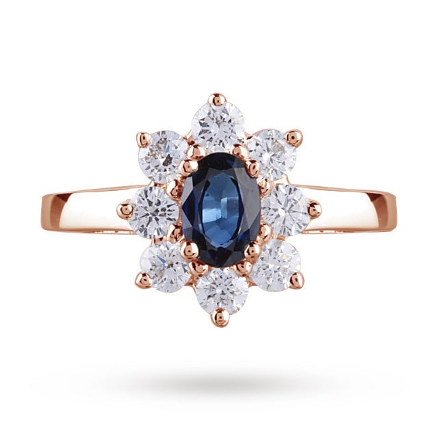 Goldsmiths Sapphire And Diamond Cluster Ring In 18 Carat Rose Gold