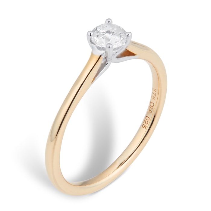 Goldsmiths Brilliant Cut 0.25ct 4 Claw Diamond Solitaire Ring In 9ct Yellow Gold