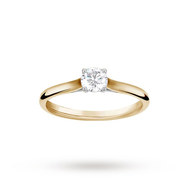 Goldsmiths Brilliant Cut 0.33ct 4 Claw Diamond Solitaire Ring In 9ct Yellow Gold