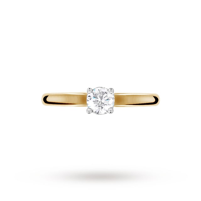 Goldsmiths Brilliant Cut 0.33ct 4 Claw Diamond Solitaire Ring In 9ct Yellow Gold
