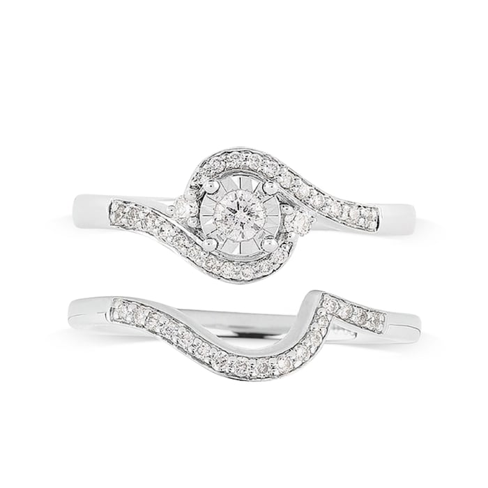 Goldsmiths 9ct White Gold Illusion 0.33ct Diamond Bridal Set