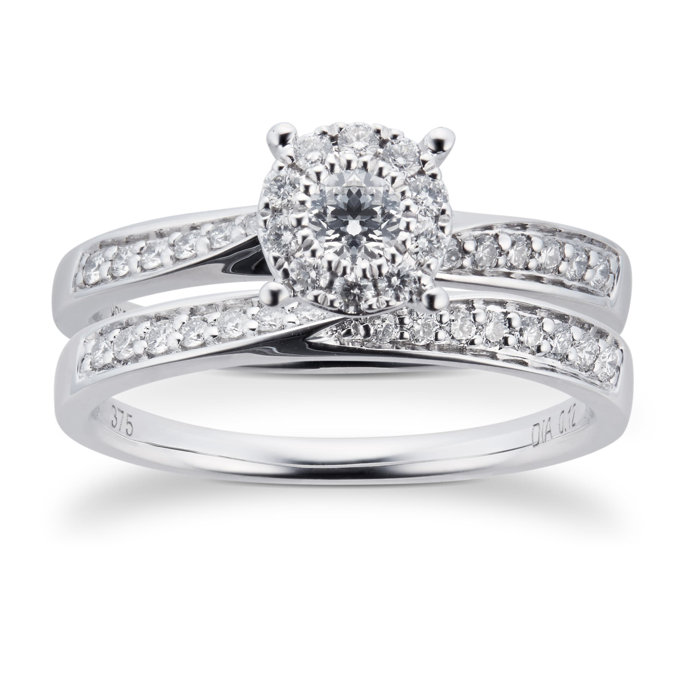 9ct White Gold Multistone Diamond Bridal Set Ring Size J