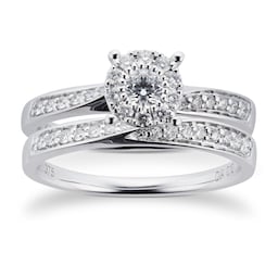 06016629120 - 9ct White Gold Multistone Diamond Bridal Set - Ring Size L