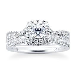 06016630 - 9ct White Gold Diamond Halo Bridal Set
