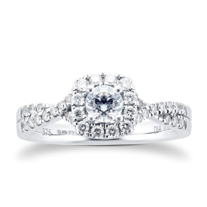 Goldsmiths 9ct White Gold Diamond Halo Bridal Set - Ring Size L