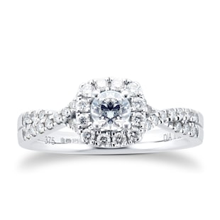 Goldsmiths 9ct White Gold Diamond Halo Bridal Set