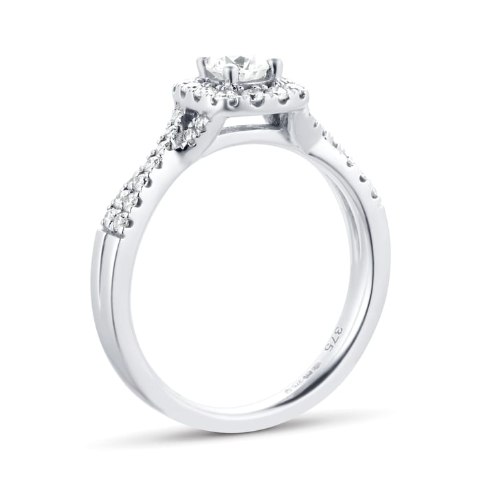 Goldsmiths 9ct White Gold Diamond Halo Bridal Set - Ring Size J