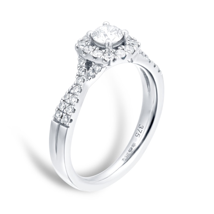 Goldsmiths 9ct White Gold Diamond Halo Bridal Set