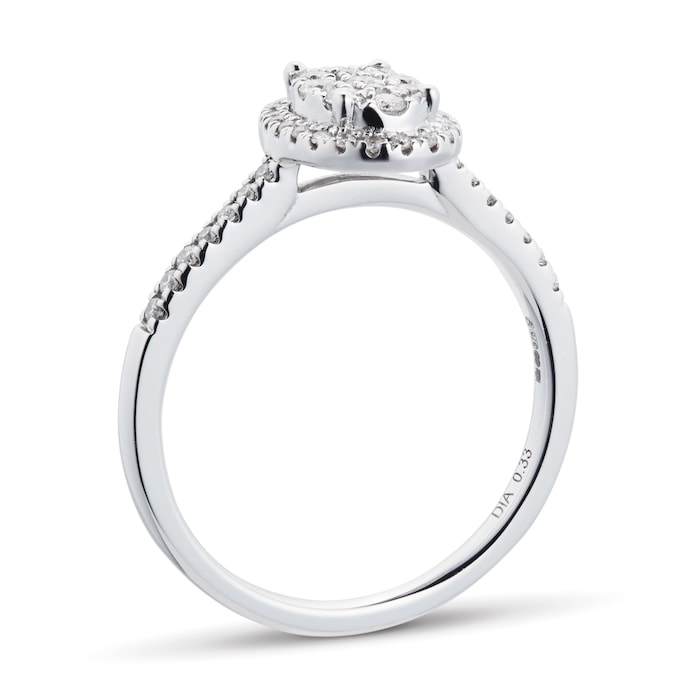Goldsmiths 9ct White Gold 0.33ct Diamond Multi Stone Halo Oval Cut Ring - Ring Size L