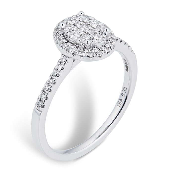 Goldsmiths 9ct White Gold 0.33ct Diamond Multi Stone Halo Oval Cut Ring - Ring Size L