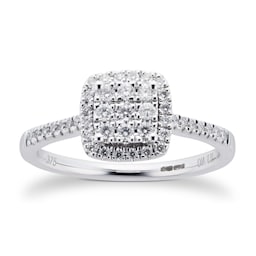 06016633 - 9ct White Gold Diamond Multi Stone Halo Cushion Cut Ring