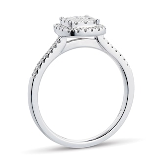 Goldsmiths 9ct White Gold Diamond Multi Stone Halo Cushion Cut Ring