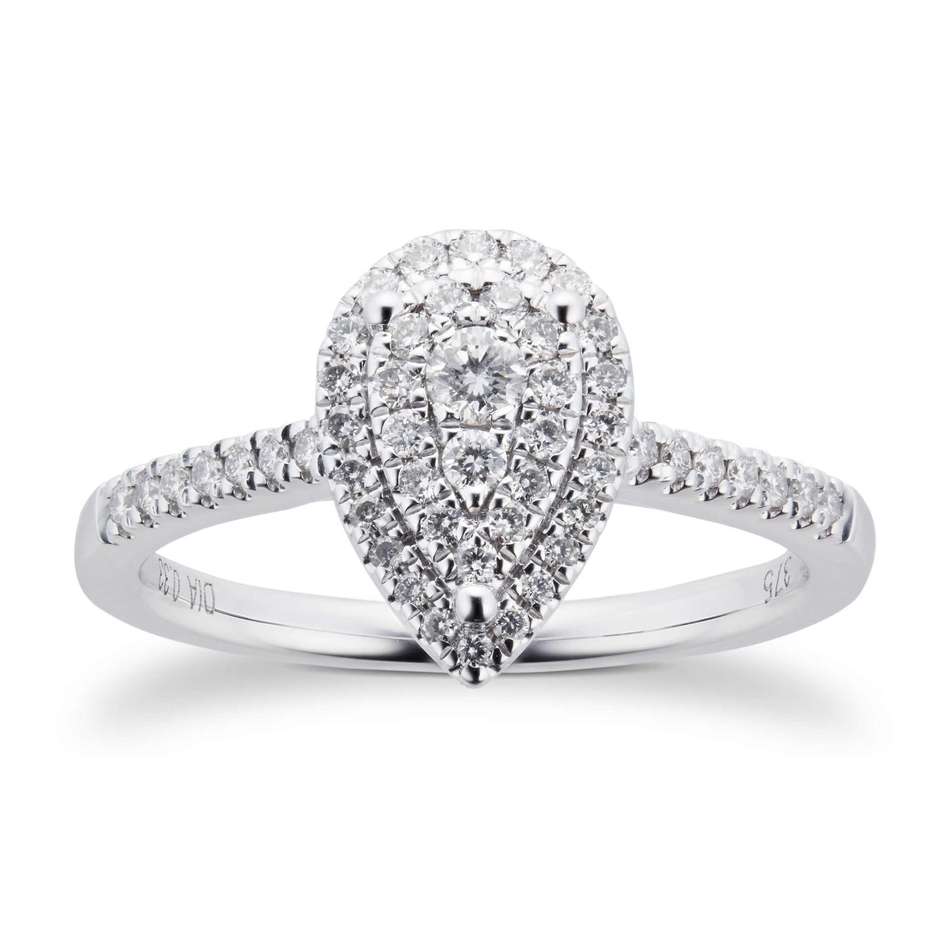 Goldsmiths 9ct White Gold Diamond Multi Stone Halo Pear Shaped Ring Goldsmiths 9ct White Gold Diamond Multi Stone Halo Pear Shaped Ring