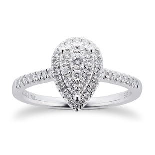Goldsmiths 9ct White Gold Diamond Multi Stone Halo Pear Shaped Ring