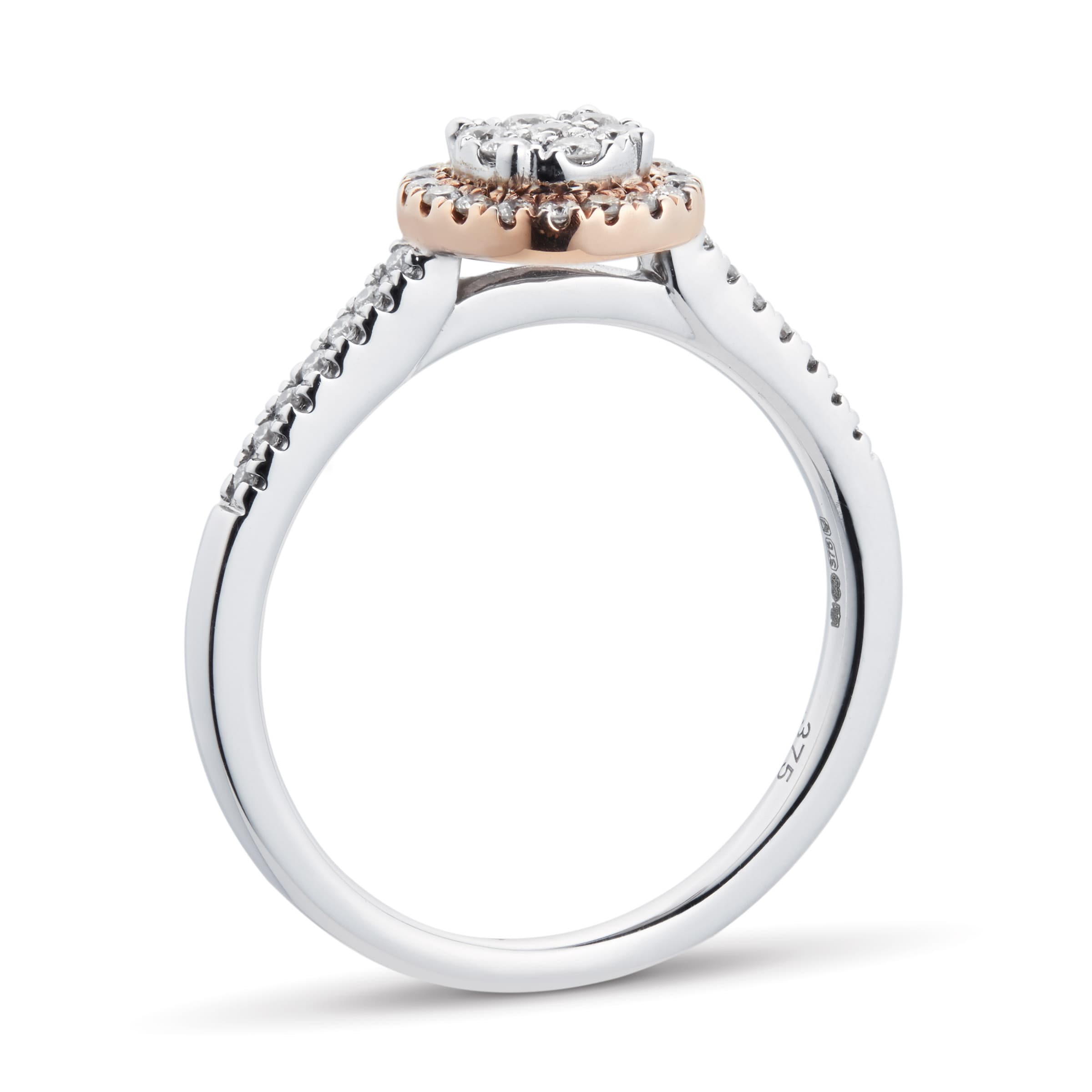 Goldsmiths 9ct White Gold Diamond Multi Stone Halo Round Cut Ring