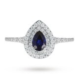 Goldsmiths Pear Cut Sapphire And Diamond Set Ring In 18 Carat White Gold