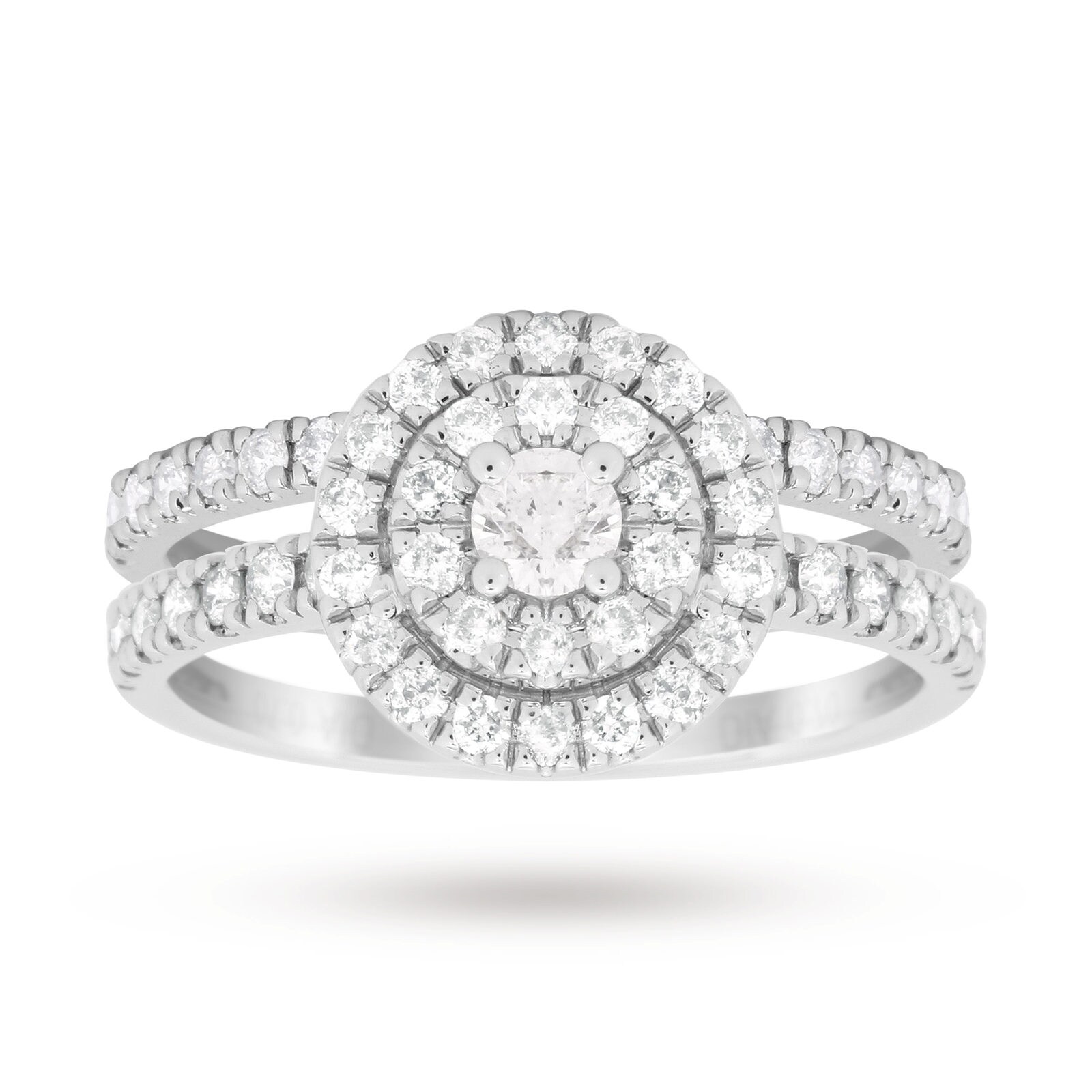 Goldsmiths Brilliant Cut 1.00 Total Carat Weight Cluster Bridal Set In 18 Carat White Gold - Ring Size P Goldsmiths Brilliant Cut 1.00 Total Carat Weight Cluster Bridal Set In 18 Carat White Gold - Ring Size P