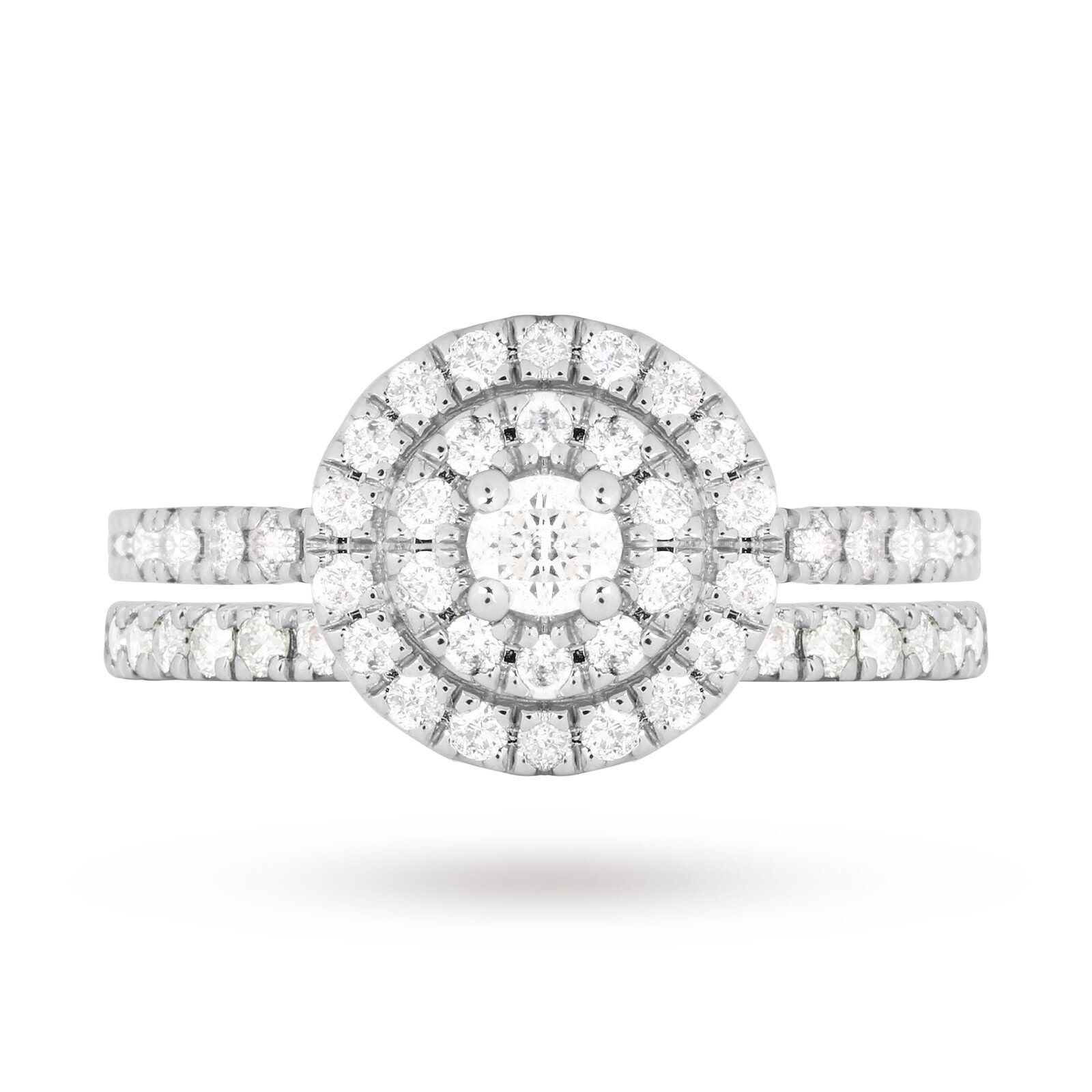 Goldsmiths Brilliant Cut 1.00 Total Carat Weight Cluster Bridal Set In 18 Carat White Gold - Ring Size P Goldsmiths Brilliant Cut 1.00 Total Carat Weight Cluster Bridal Set In 18 Carat White Gold - Ring Size P