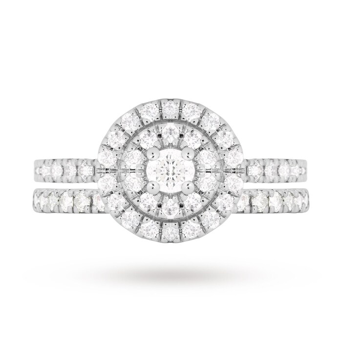 Goldsmiths Brilliant Cut 1.00 Total Carat Weight Cluster Bridal Set In 18 Carat White Gold - Ring Size P