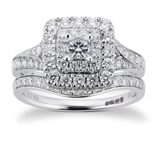 Goldsmiths 18ct White Gold Princess Cut 1.00cttw Diamond Bridal Set