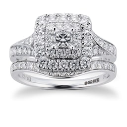 06017198 - 18ct White Gold Princess Cut 1.00cttw Diamond Bridal Set