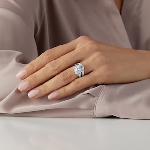 Goldsmiths 18ct White Gold Princess Cut 1.00cttw Diamond Bridal Set