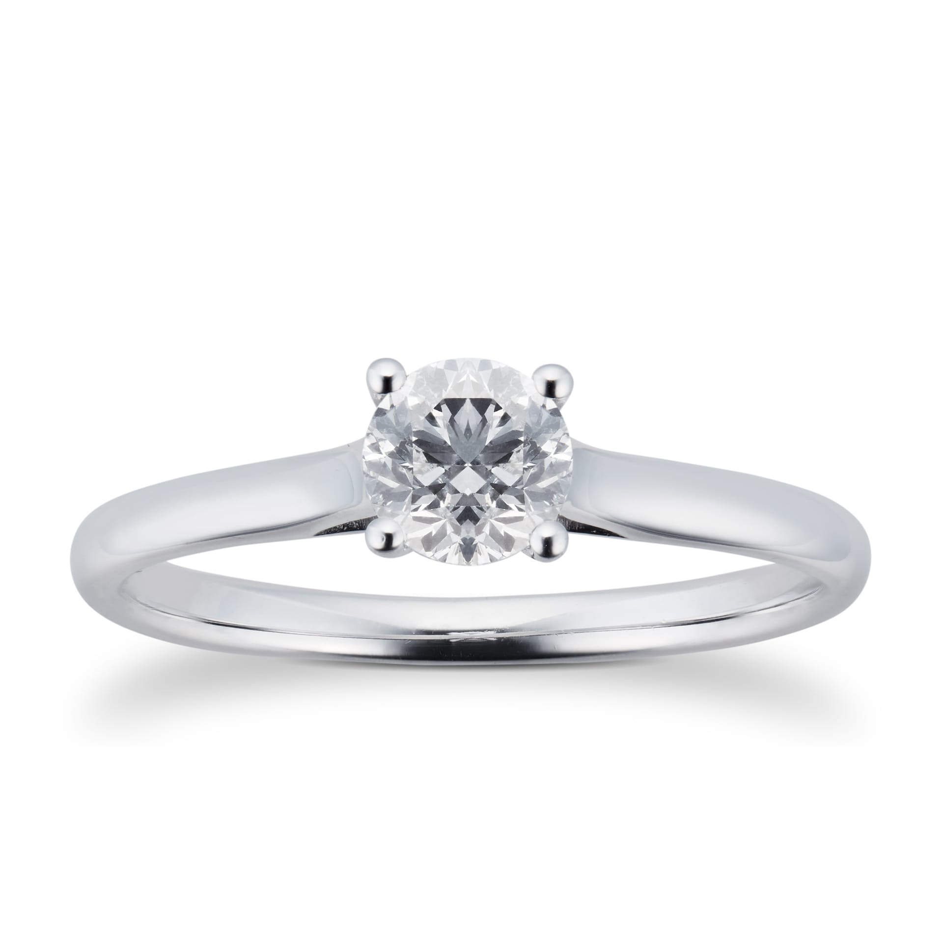 Goldsmiths Brilliant Cut 0.50ct 4 Claw Diamond Solitaire Ring In 9ct White Gold