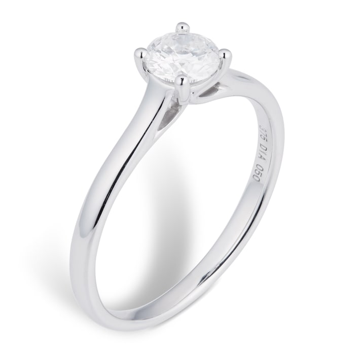 Goldsmiths Brilliant Cut 0.50ct 4 Claw Diamond Solitaire Ring In 9ct White Gold - Ring Size K
