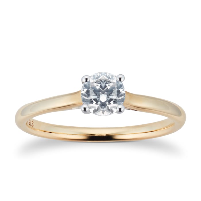 Goldsmiths Brilliant Cut 0.50ct 4 Claw Diamond Solitaire Ring In 9ct Yellow Gold