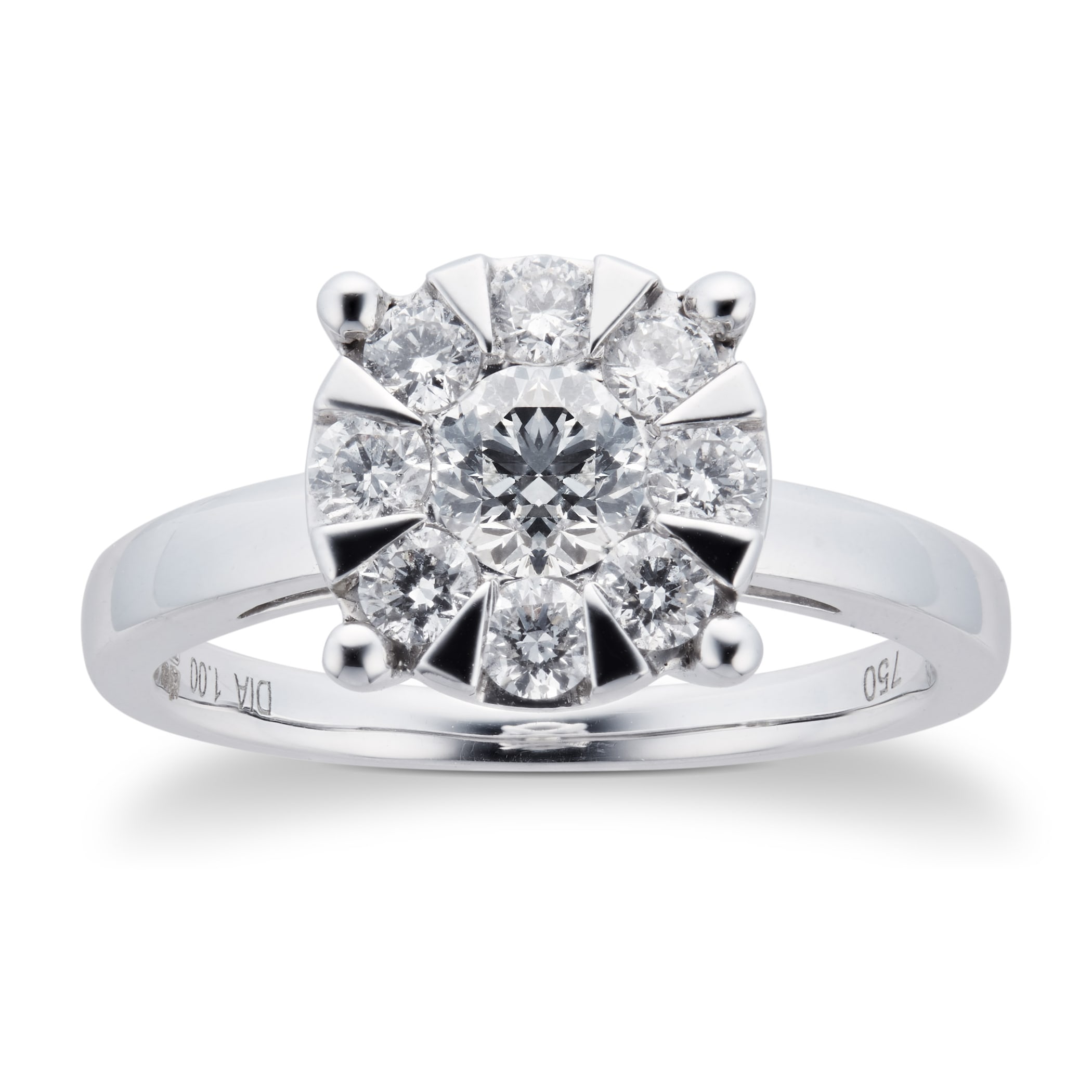 Goldsmiths 18ct White Gold 1.00 Carat Total Weight Diamond Multi Stone Ring - Ring Size M Goldsmiths 18ct White Gold 1.00 Carat Total Weight Diamond Multi Stone Ring - Ring Size M