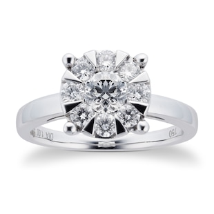 Goldsmiths 18ct White Gold 1.00 Carat Total Weight Diamond Multi Stone Ring