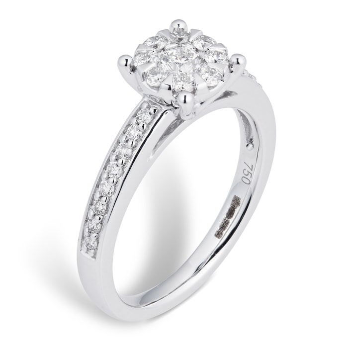 Goldsmiths 18ct White Gold 0.50 Carat Total Weight Diamond Multi Stone Ring - Ring Size J