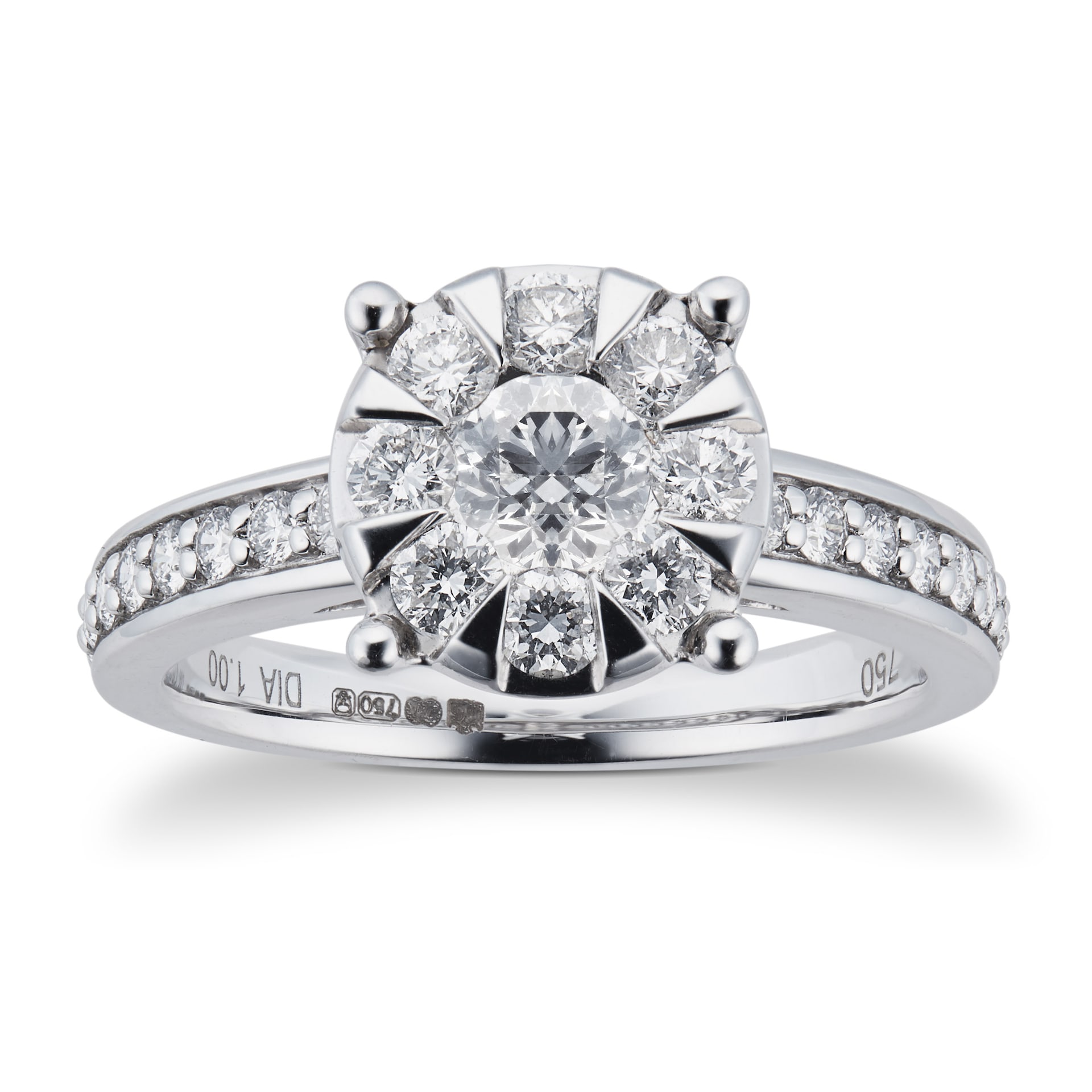 Goldsmiths 18ct White Gold 1.00 Carat Total Weight Diamond Multi Stone Ring