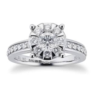 Goldsmiths 18ct White Gold 1.00 Carat Total Weight Diamond Multi Stone Ring