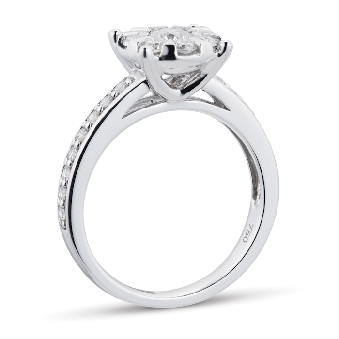 Goldsmiths 18ct White Gold 1.00 Carat Total Weight Diamond Multi Stone Ring - Ring Size K