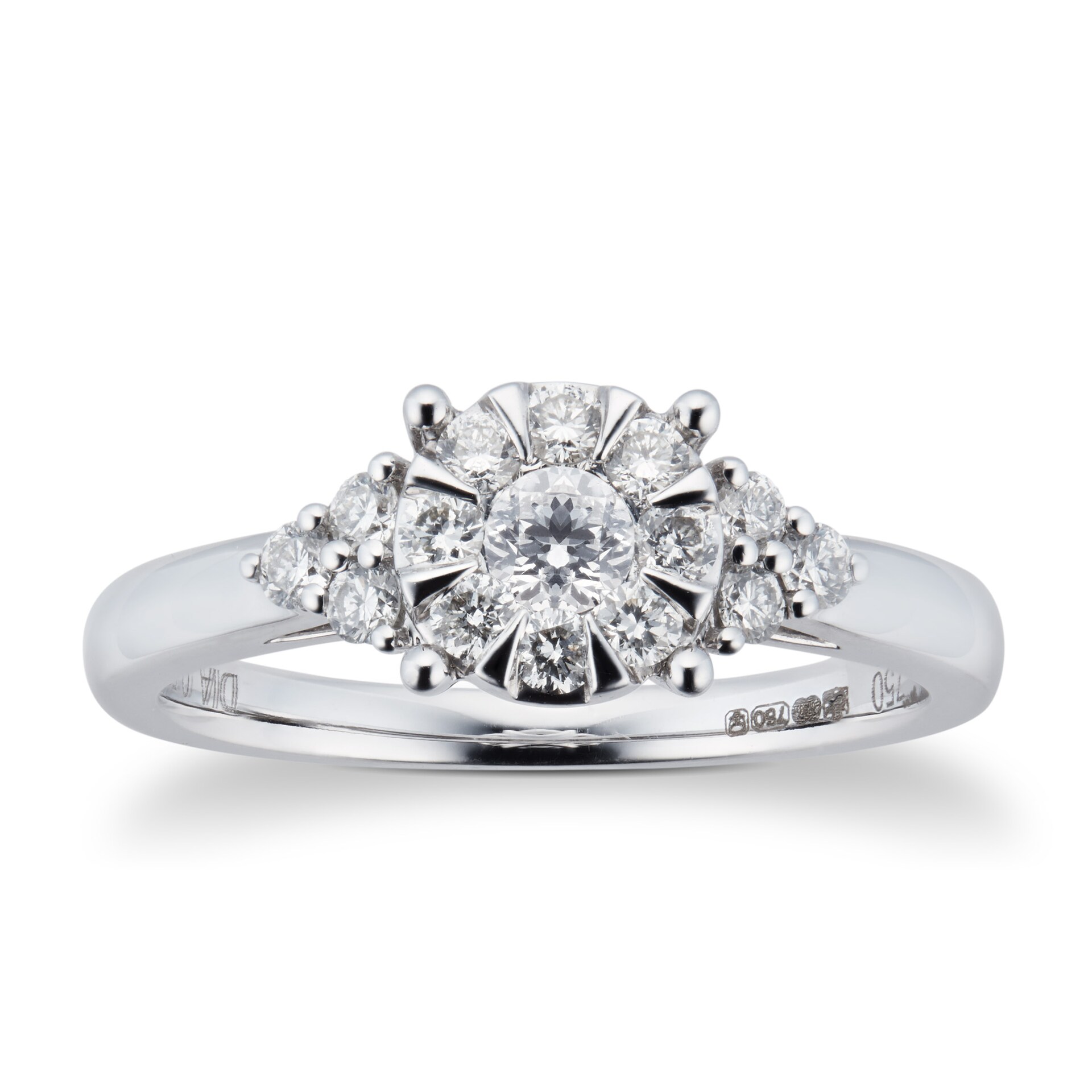 Goldsmiths 18ct White Gold 0.50 Carat Total Weight Multi Stone trefoil Ring Goldsmiths 18ct White Gold 0.50 Carat Total Weight Multi Stone trefoil Ring