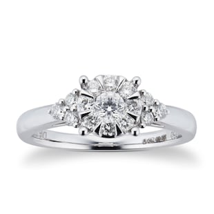 Goldsmiths 18ct White Gold 0.50 Carat Total Weight Multi Stone trefoil Ring