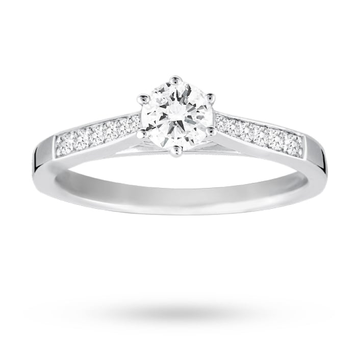 Goldsmiths 18ct White Gold Brilliant Cut 0.42 Carat 88 Facet Diamond Ring